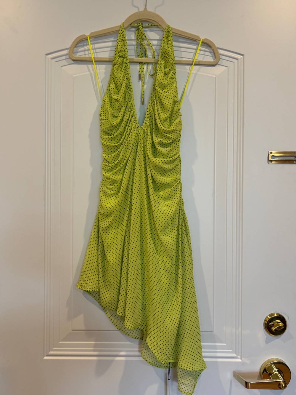 AFRM Lime Green Polka Dot Asymmetrical Halter Dress